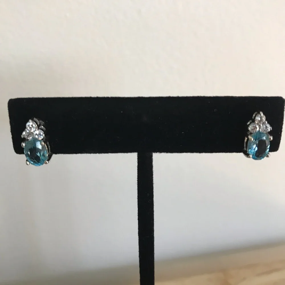 Beautiful Aquamarine and Rhinestone Pierced Earrings